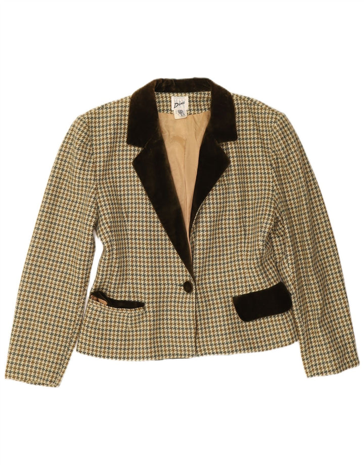 Vintage Damen 1-Knopf-Blazerjacke EU 38 Mittelbeiger Hahnentrittmuster
