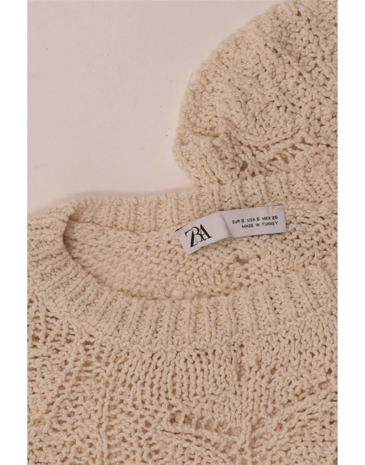 Zara Damen Übergroßes Häkel-Crop-Top UK 10 Small Beige