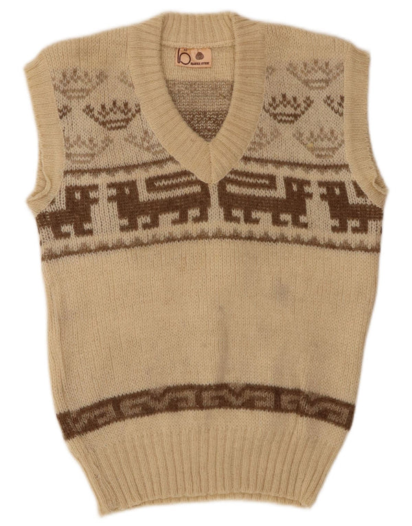 Vintage Damen Weste Tank Top IT 40 Small Beige Fair Isle Wolle
