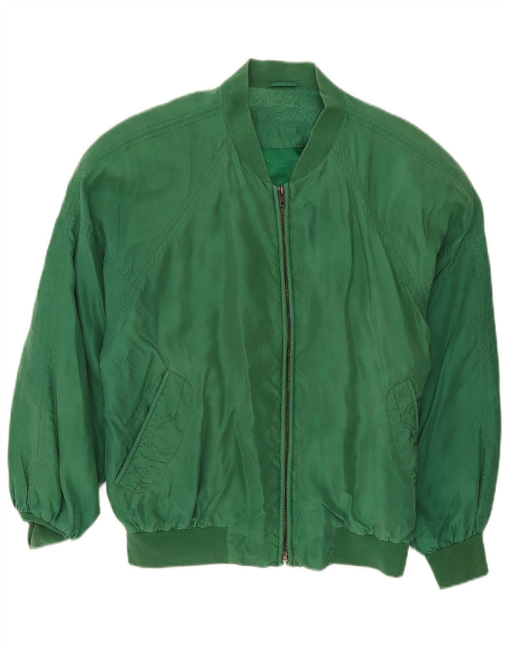 Vintage Herren Loose Fit Bomberjacke UK 36 Kleine grüne Seide