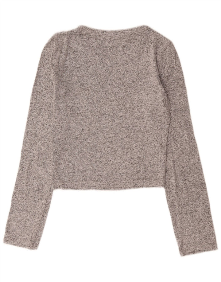 Zara Damen Crop Top Langarm UK 8 Small Graue Viskose
