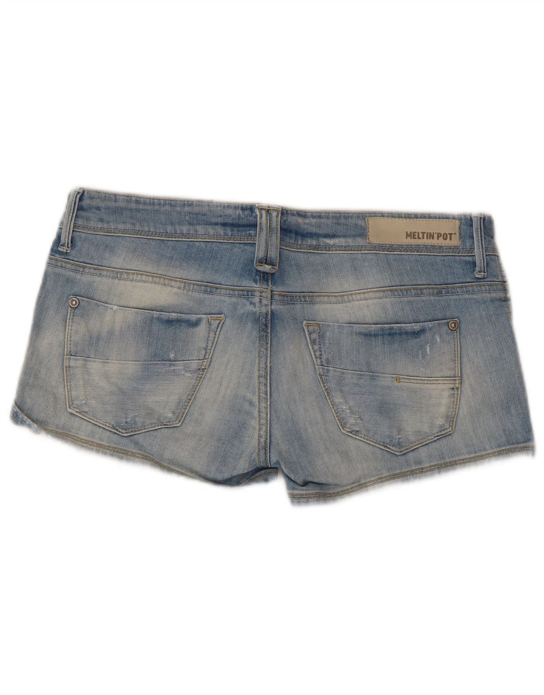 MELTIN' POT Damen-Jeansshorts mit niedriger Taille, W30, mittelblaue Baumwolle