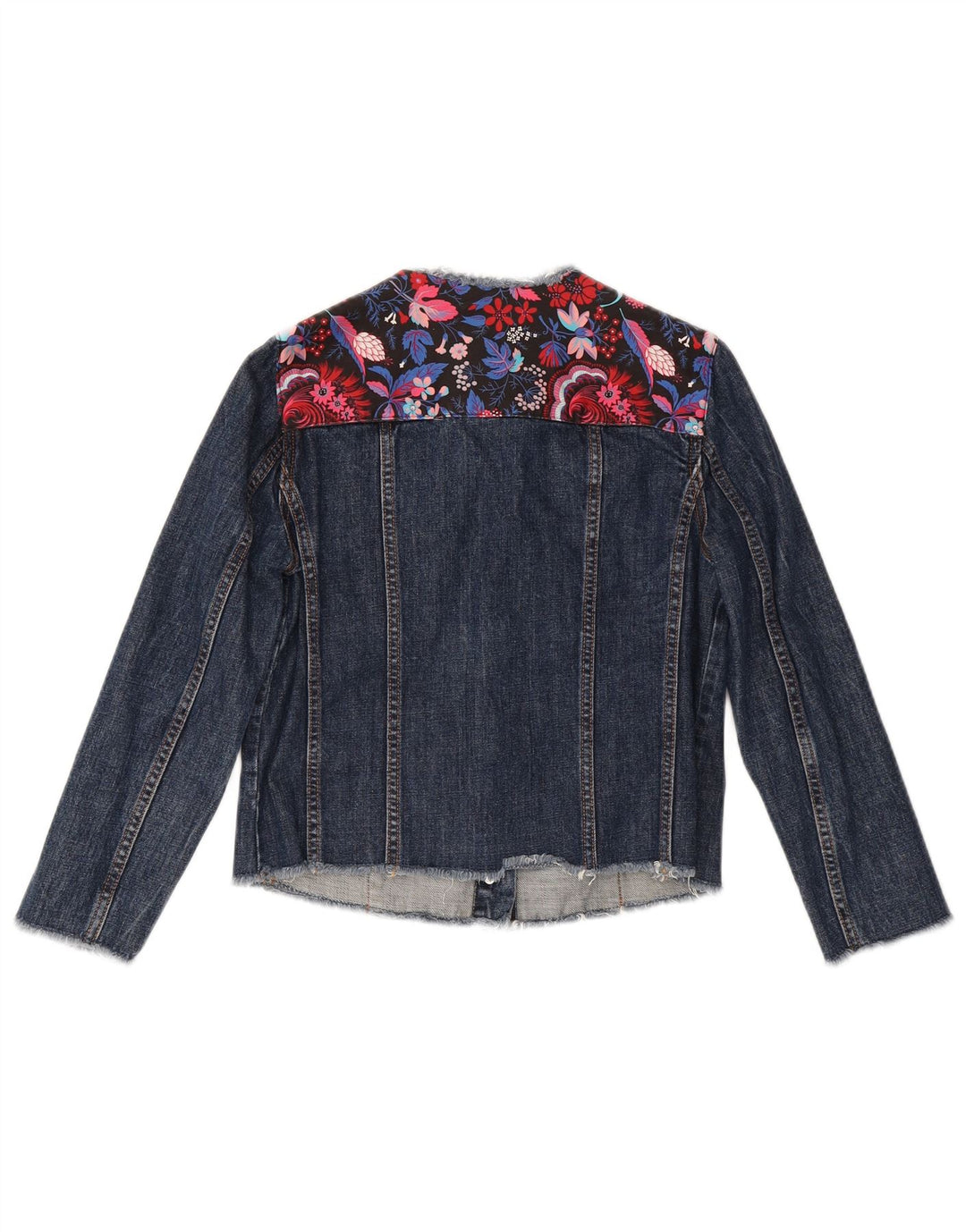 MSGM Damen Crop 3/4-Ärmel-Jeansjacke IT 40 Small Marineblau mit Blumenmuster
