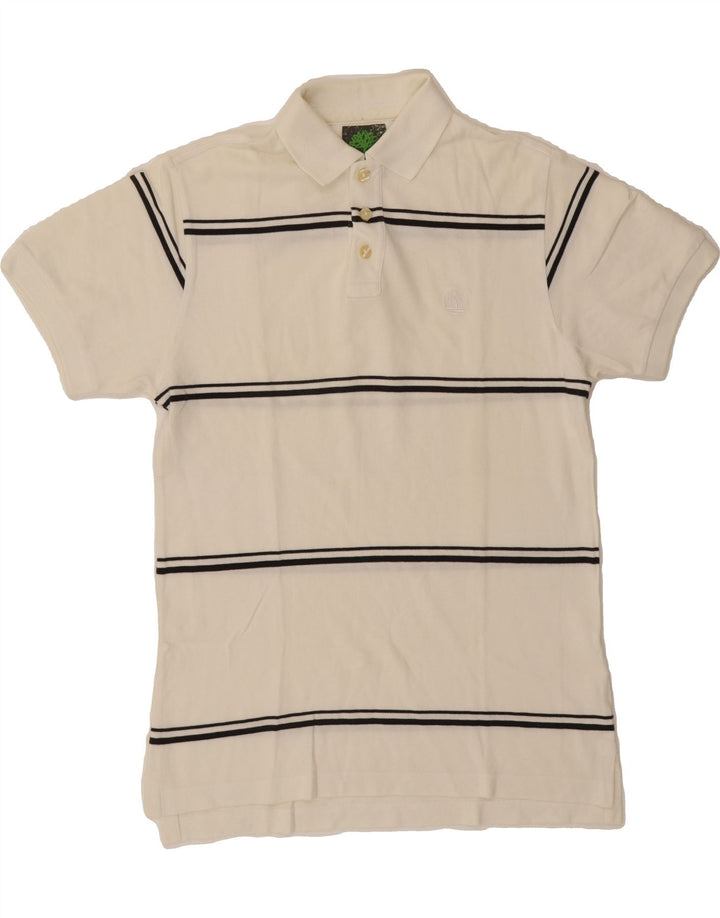 TIMBERLAND Mens Polo Shirt Small Off White Striped Cotton Vintage Timberland and Second-Hand Timberland from Messina Hembry 