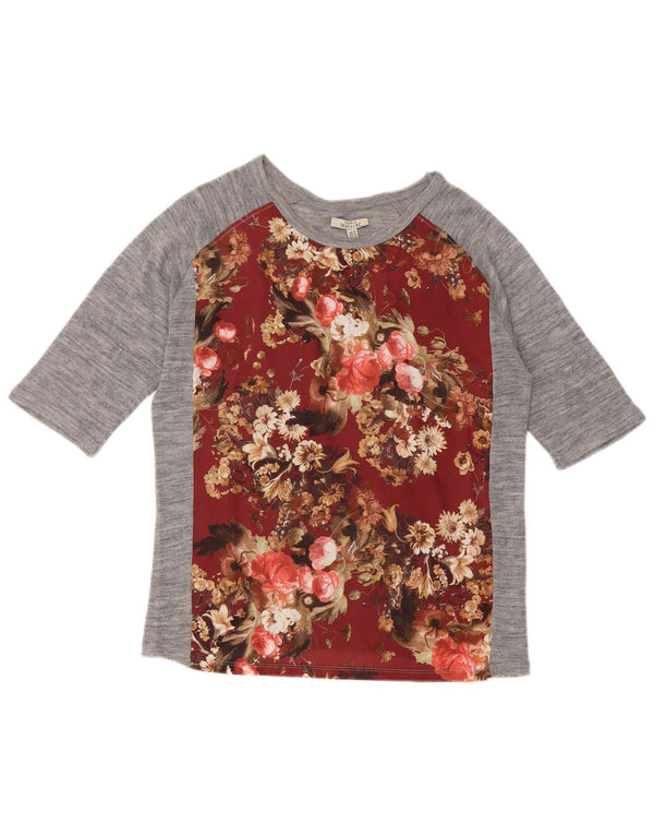 Zara Damen Trafaluc Top 3/4 Ärmel UK 12 Mittelgrau geblümt