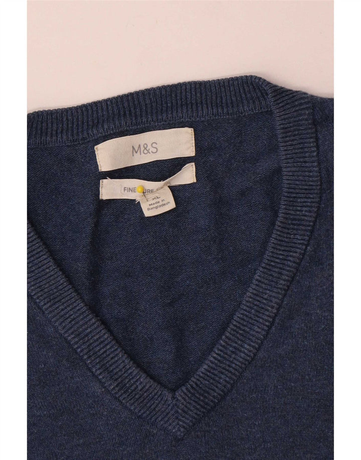 Marks & Spencer Herren-Pullover mit V-Ausschnitt, XL, blaue Baumwolle