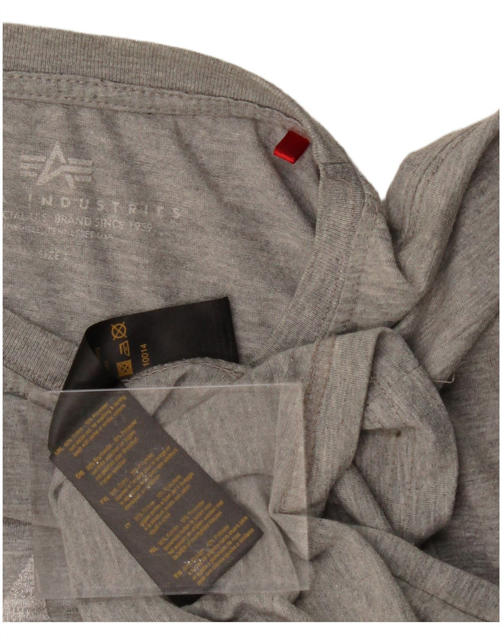 ALPHA INDUSTRIES Mens Graphic T-Shirt Top Large Grey Cotton