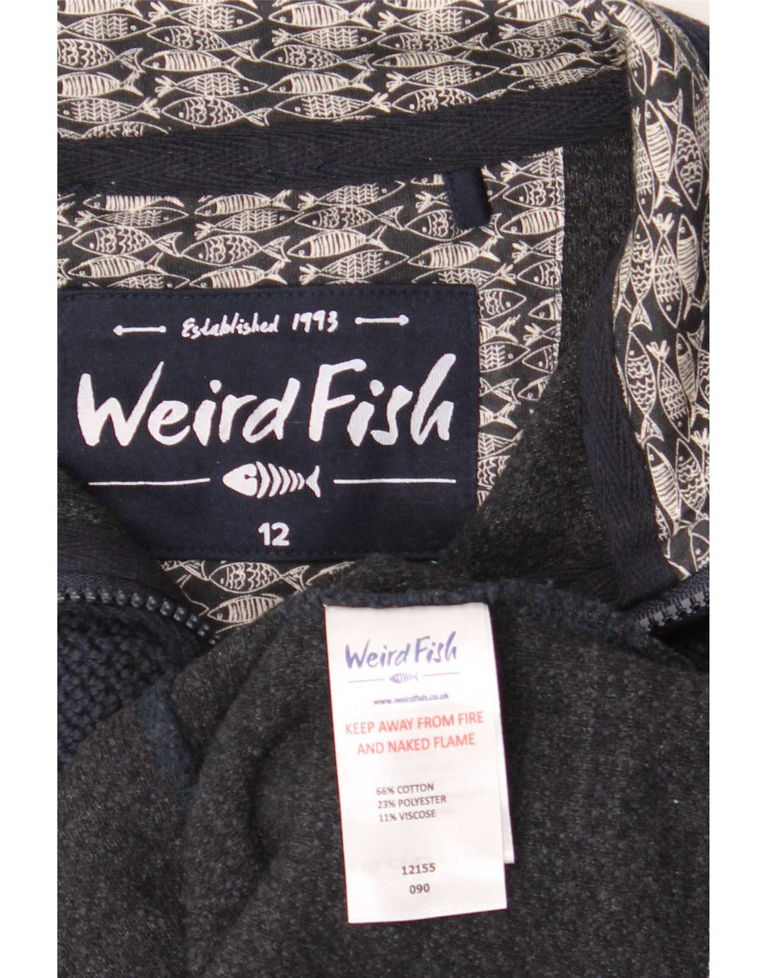 Weird Fish Damen-Sweatshirt mit Reißverschluss am Hals, UK 12, mittelmarineblaue Baumwolle