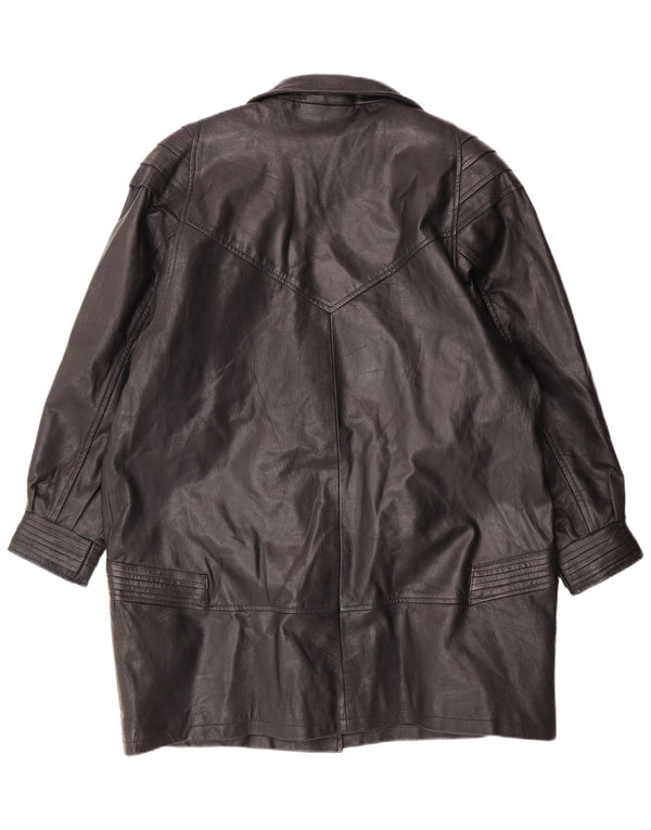 VINTAGE Damen Ledermantel UK 18 XL Schwarzes Leder