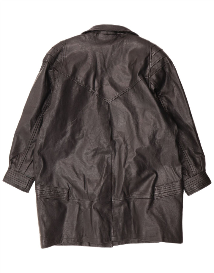 VINTAGE Damen Ledermantel UK 18 XL Schwarzes Leder