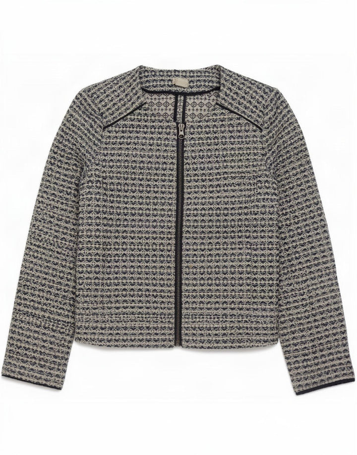 J. Crew Damen-Blazerjacke mit durchgehendem Reißverschluss, UK 6 XS, graues geometrisches Polyester