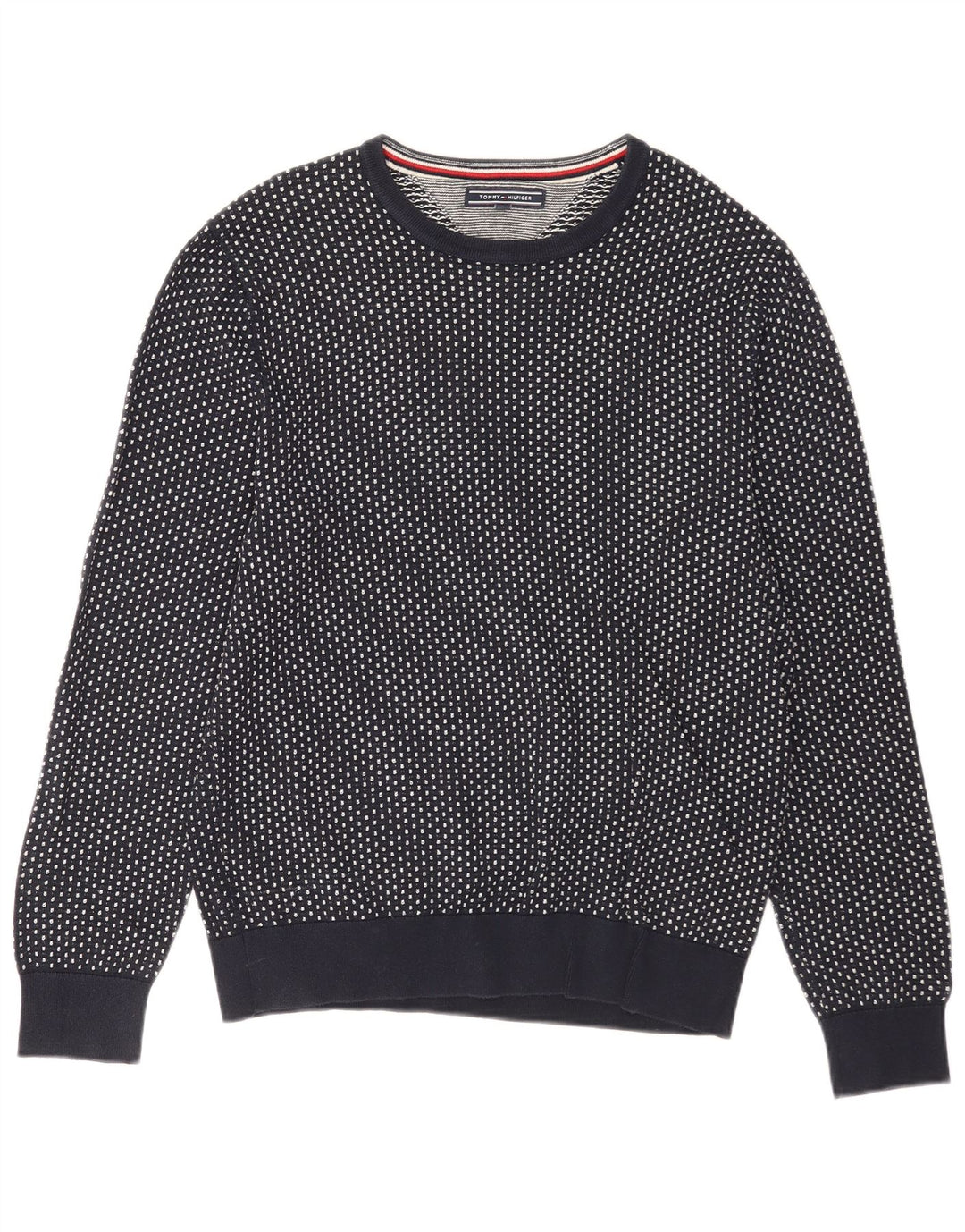 Tommy Hilfiger Herren-Pullover mit Rundhalsausschnitt, mittelgroß, marineblau gepunktet