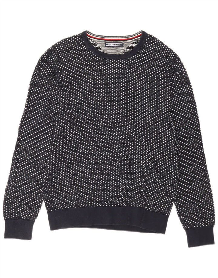 Tommy Hilfiger Herren-Pullover mit Rundhalsausschnitt, mittelgroß, marineblau gepunktet