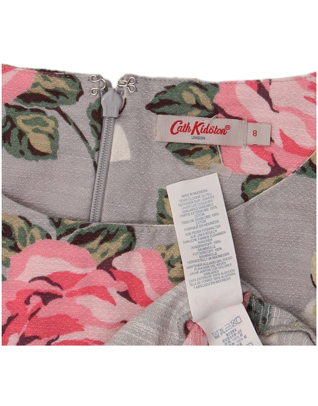 CATH KIDSTON Damen-A-Linien-Kleid, Größe S, Grau, Blumenmuster, Baumwolle