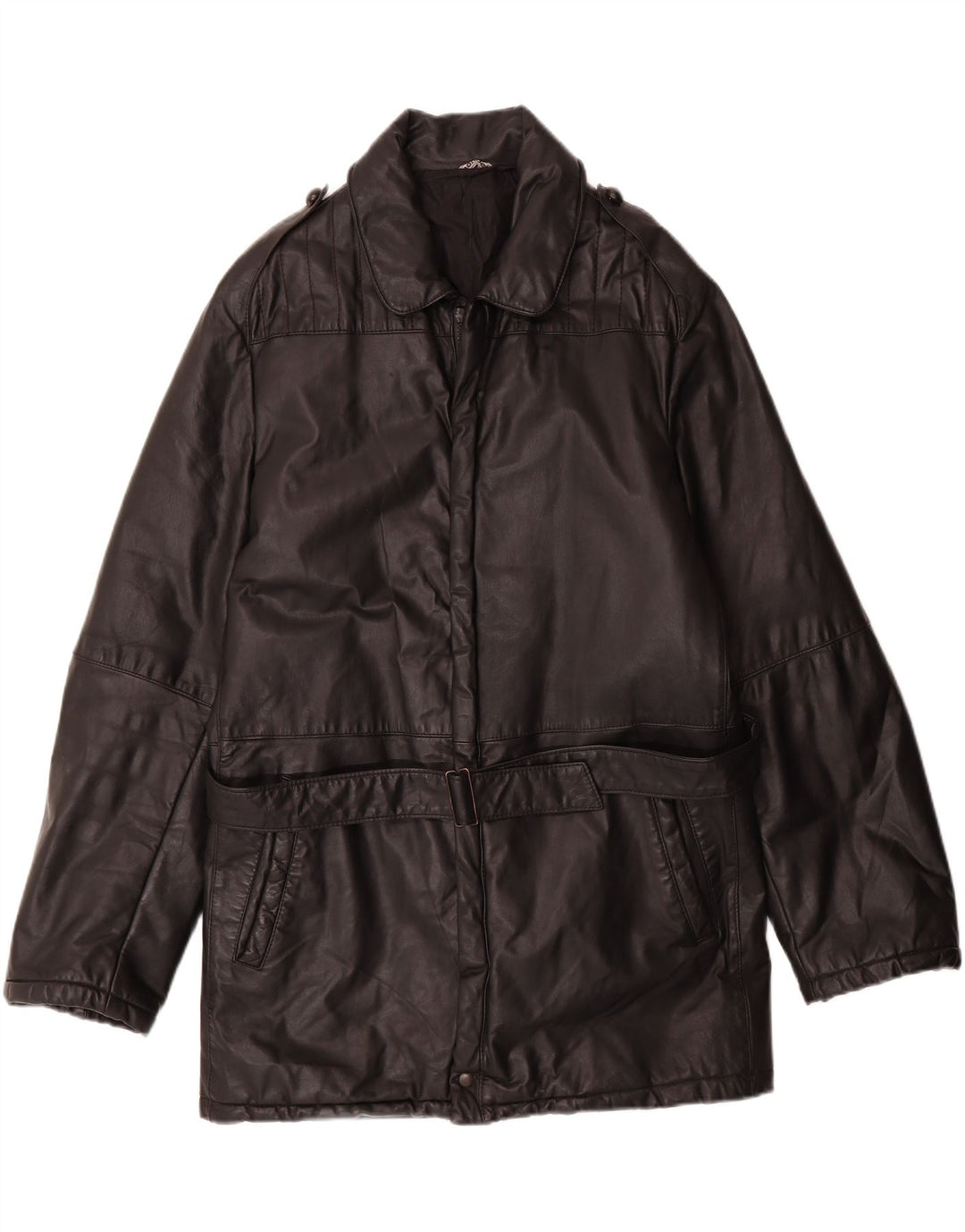 MONPEL Mens Military Leather Jacket IT 48 Medium Black Leather Vintage Monpel and Second-Hand Monpel from Messina Hembry 