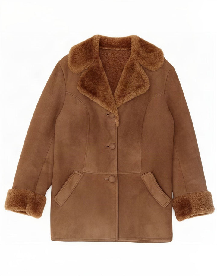 Vintage Damen Shearling Jacke UK 14 Large Braun