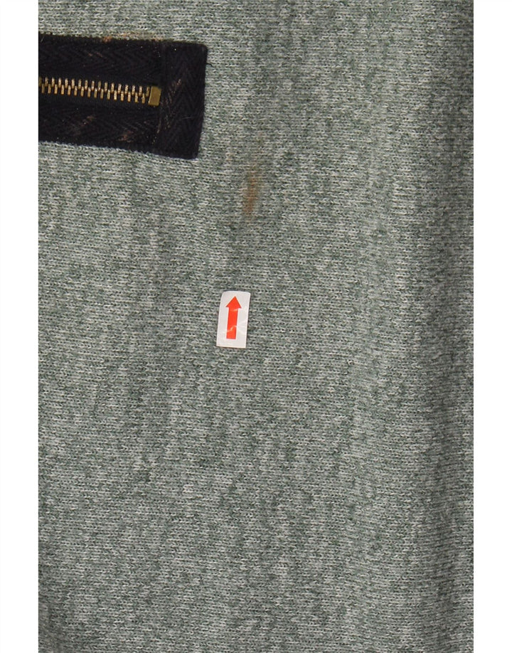 JOULES Herren-Sweatshirt mit Reißverschluss am Hals, großes, grün meliertes Polyester