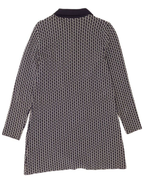 Zara Womens Long Sleeve Polo Dress UK 10 Small Navy Blue Geometric Viscose