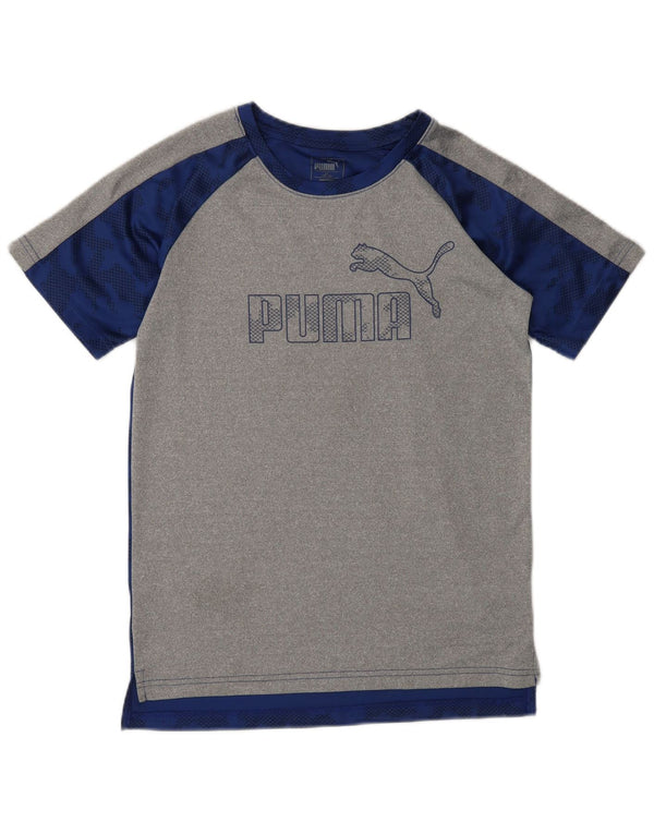PUMA Grafik-T-Shirt für Jungen, 14–15 Jahre, groß, graues Farbblock-Polyester