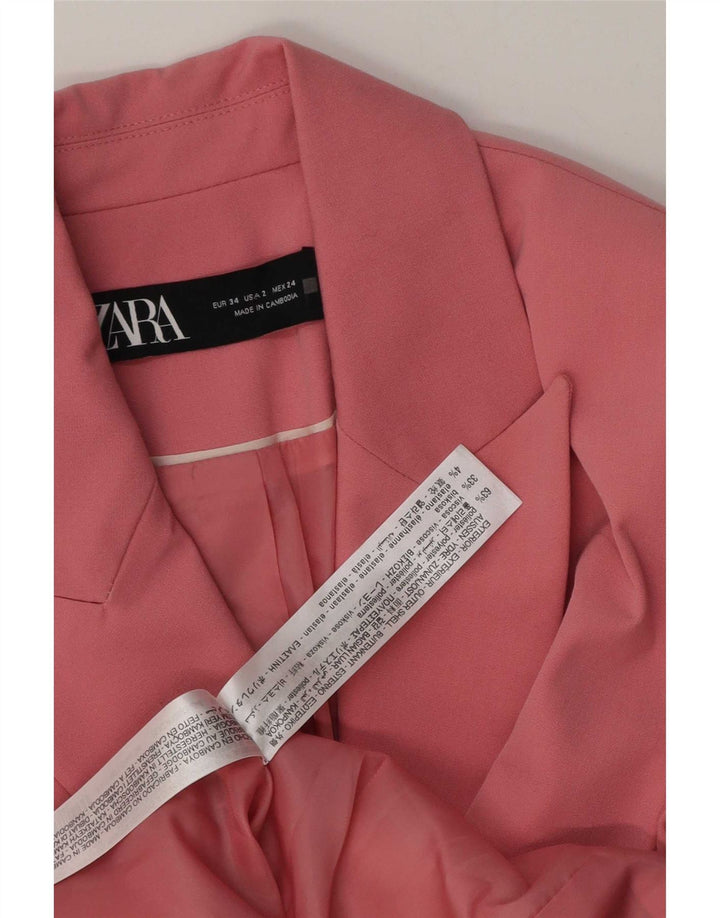 Zara Damen 1-Knopf-Blazerjacke EU 34 2XS Rosa Polyester
