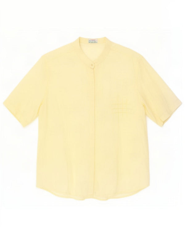 Benetton Damen Kurzarm-Hemdbluse UK 14 Mittelgelbes Leinen