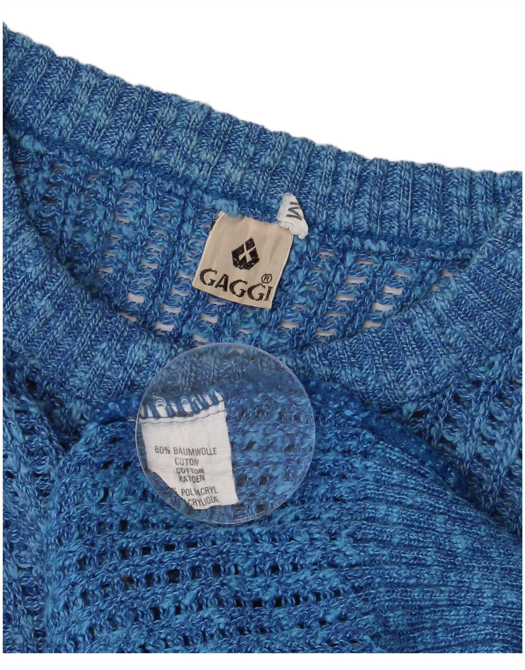 VINTAGE Herren-Pullover mit Rundhalsausschnitt, mittelblau gesprenkelte Baumwolle