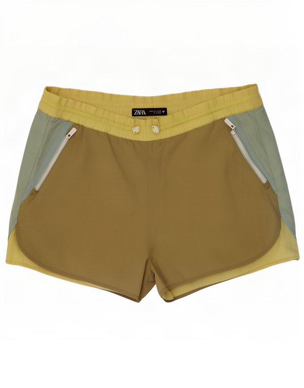 Zara Damen Sportshorts UK 12 Medium Khaki Colourblock Nylon