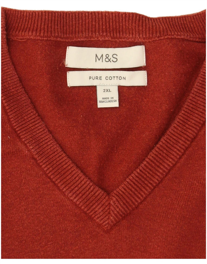 Marks & Spencer Herren-Pullover mit V-Ausschnitt, 2XL, kastanienbraune Baumwolle