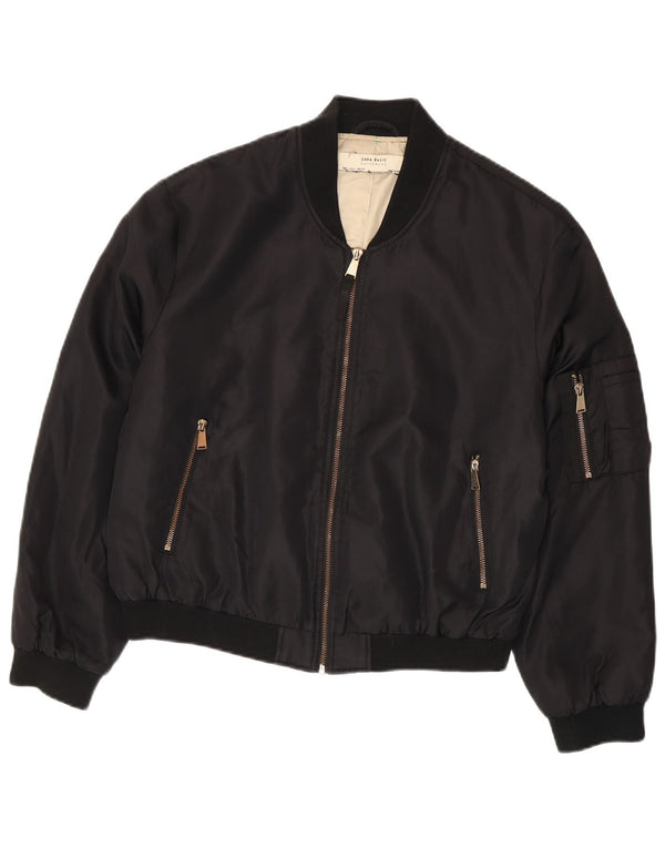 Zara Damen Crop Übergroße Bomberjacke UK 16 Large Schwarz Polyamid