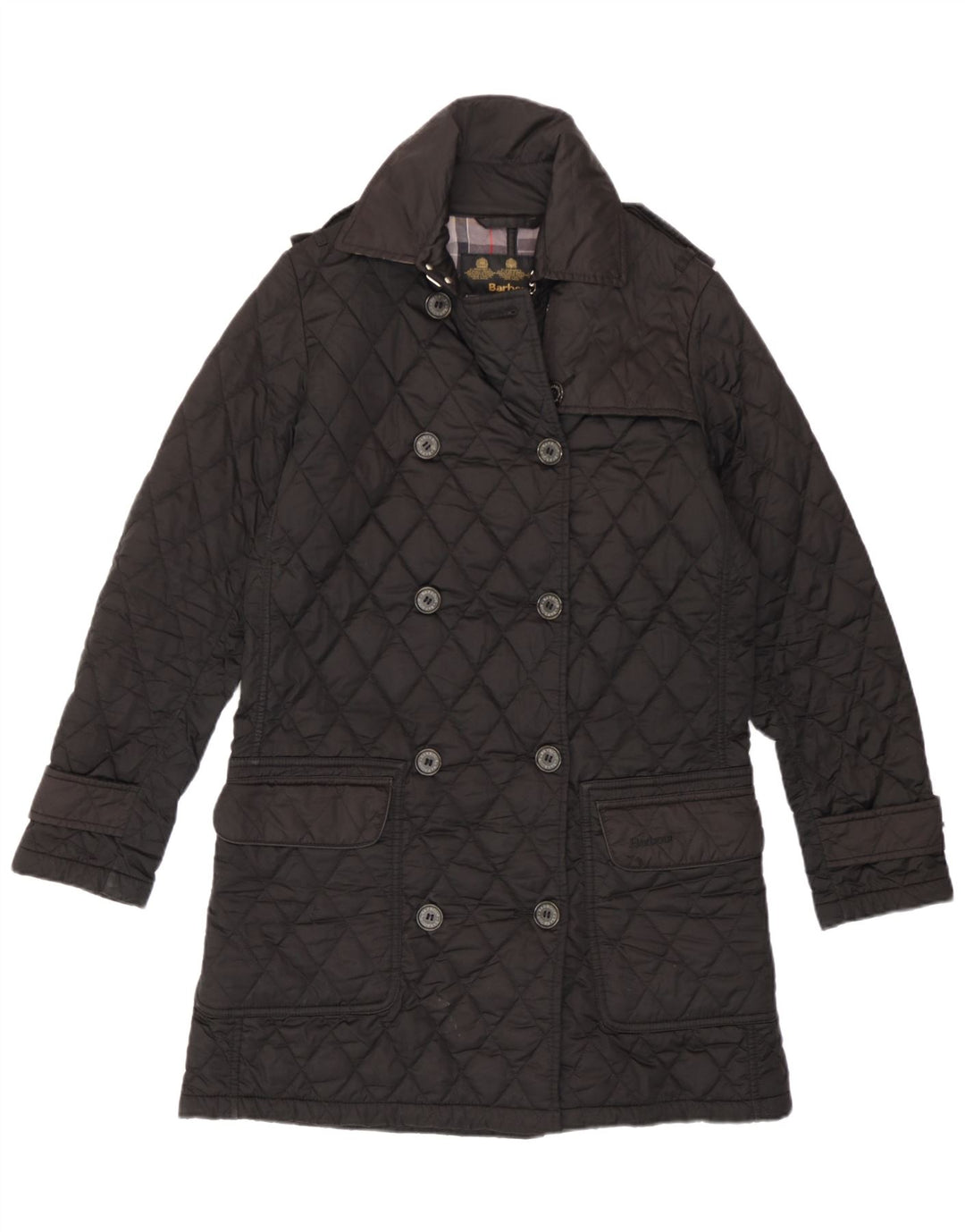 Barbour Womens Military Quilted Double Breasted Coat UK 10 Small Schwarz