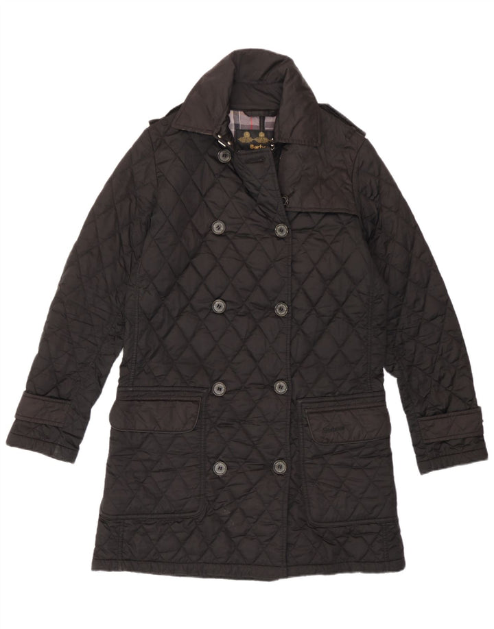 Barbour Womens Military Quilted Double Breasted Coat UK 10 Small Schwarz