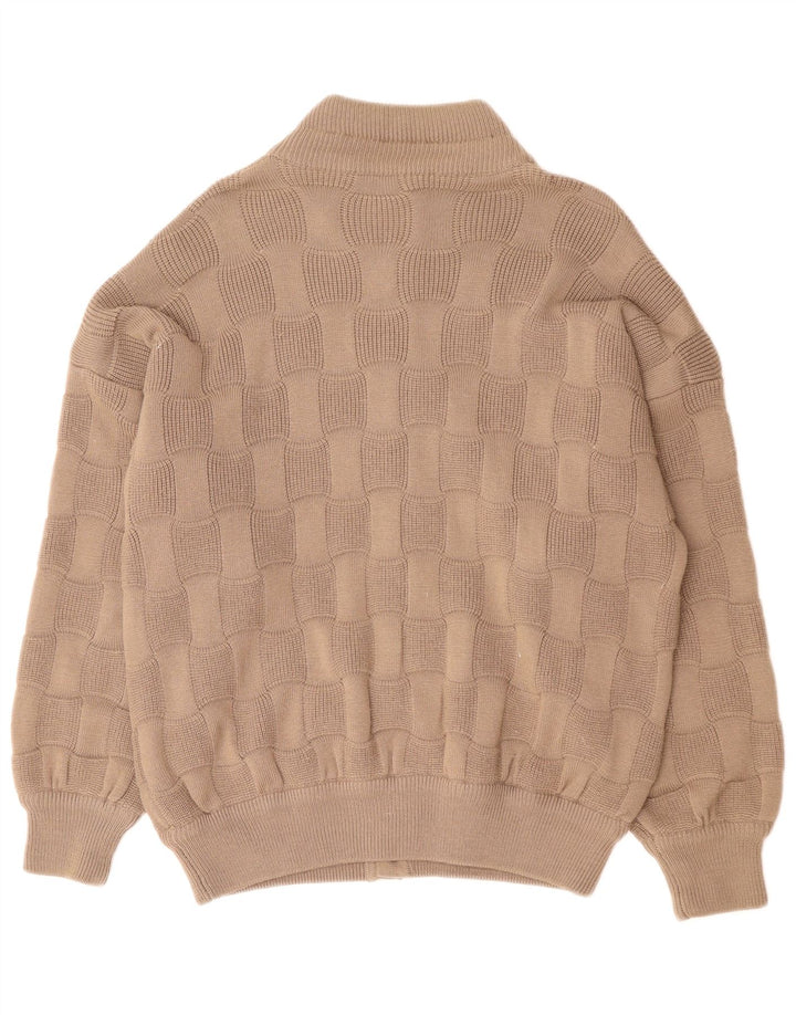 Vintage Herren Cardigan Pullover Groß Beige Geometrisch Polyacryl