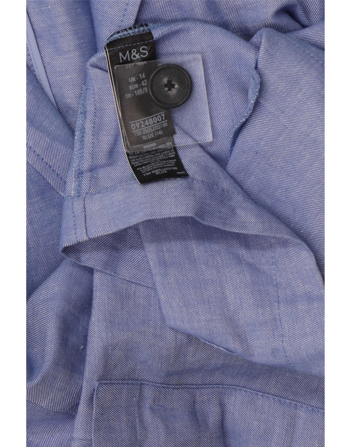 Marks & Spencer Damen-Blazer mit 2 Knöpfen, Gr. 14, Größe L, Blau, Leinen
