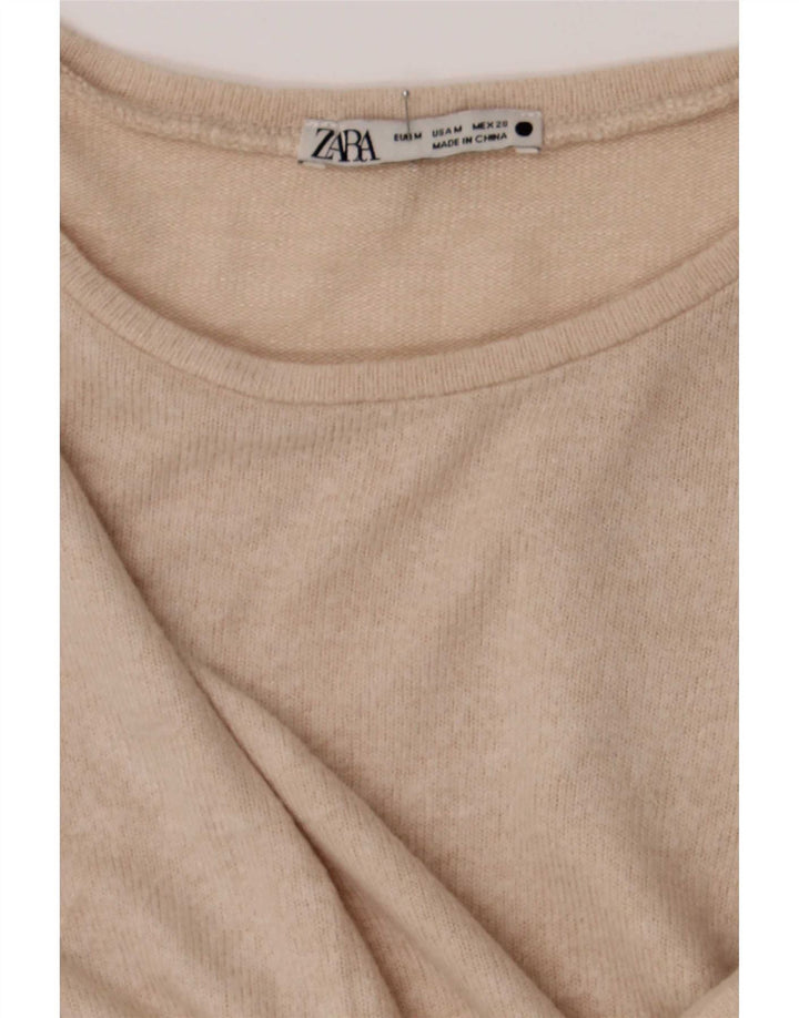 Zara Damen Crop Top Langarm UK 14 Medium Beige
