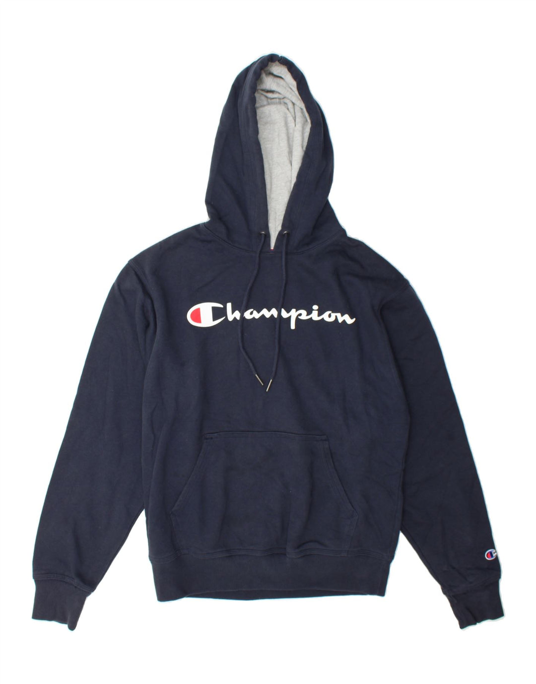 CHAMPION Mens Graphic Hoodie Jumper Small Navy Blue Vintage Champion and Second-Hand Champion from Messina Hembry 