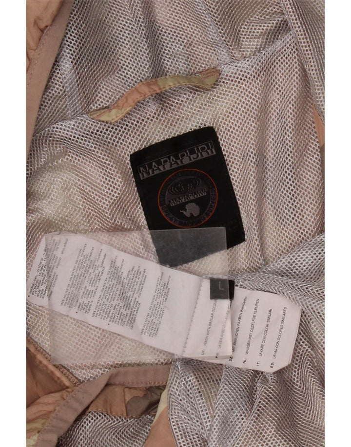 NAPAPIJRI Damen-Regenjacke mit Kapuze, UK 16, Größe L, rosafarbenes Camouflage-Polyester