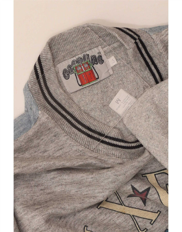 Vintage Herren Grafik-Sweatshirt-Pullover aus mittelgrauer Colourblock-Baumwolle