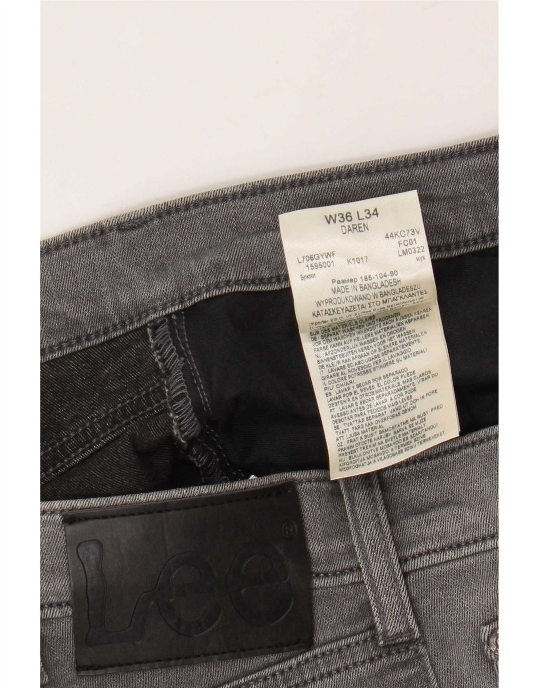 Lee Herren Daren Slim Jeans W36 L34 Graue Baumwolle