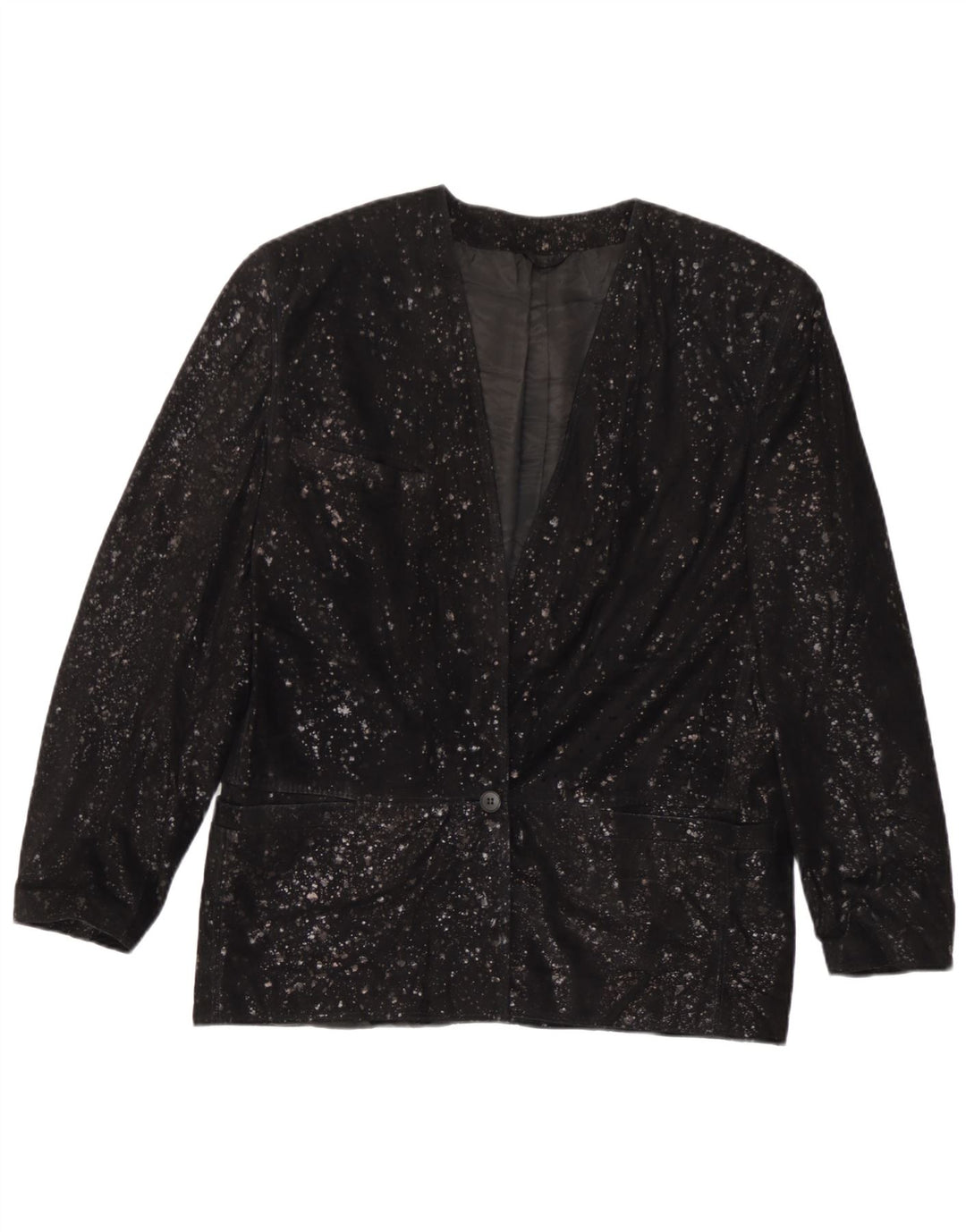 Carla Buti Damen-Blazerjacke aus Wildleder mit 1 Knopf IT 42 Mittelschwarz gepunktet