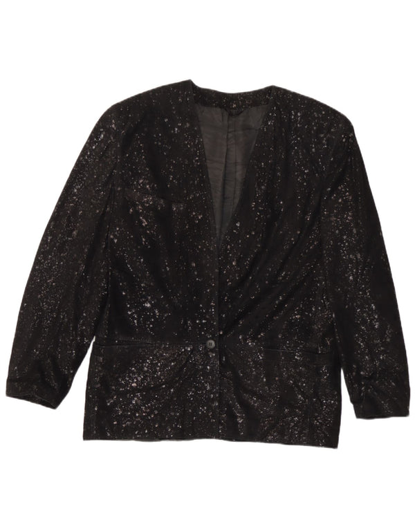 Carla Buti Damen-Blazerjacke aus Wildleder mit 1 Knopf IT 42 Mittelschwarz gepunktet