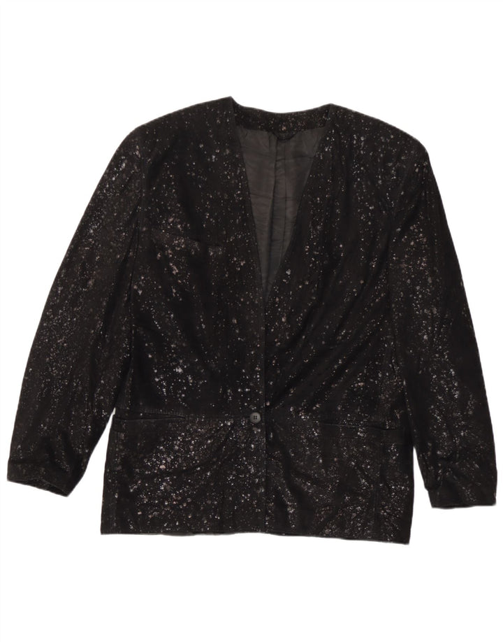 Carla Buti Damen-Blazerjacke aus Wildleder mit 1 Knopf IT 42 Mittelschwarz gepunktet
