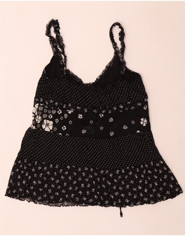 Benetton Damen-Cami-Top, Größe S, Größe S, Schwarz, Blumenmuster, Polyester