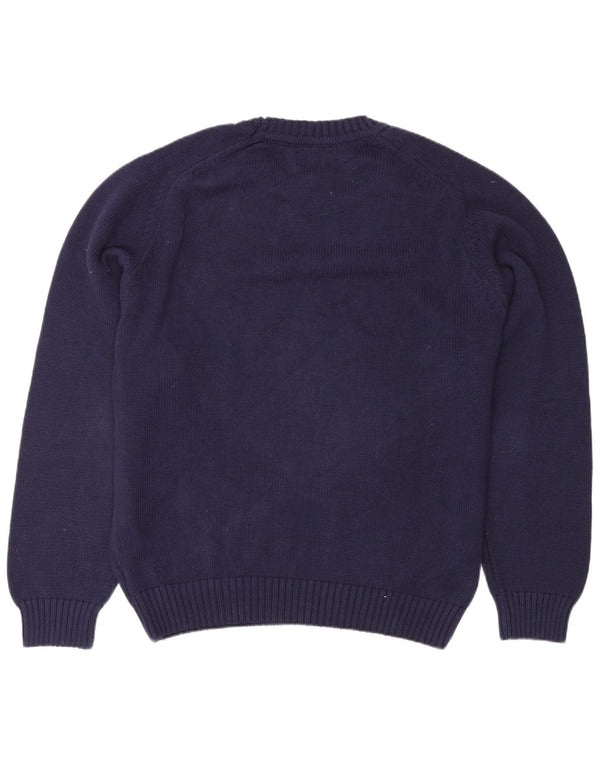 Lands End Mens Crew Neck Jumper Sweater Medium Navy Blue Wool