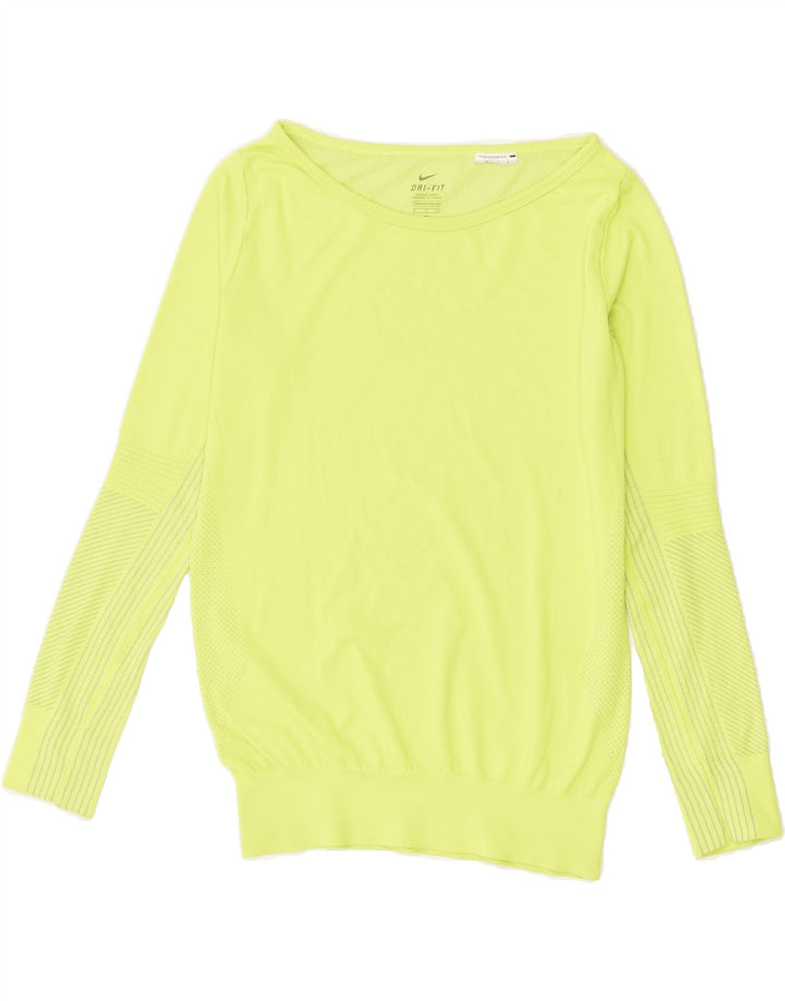 NIKE Damen Dri Fit Top Langarm UK 10 Small Grün Polyester