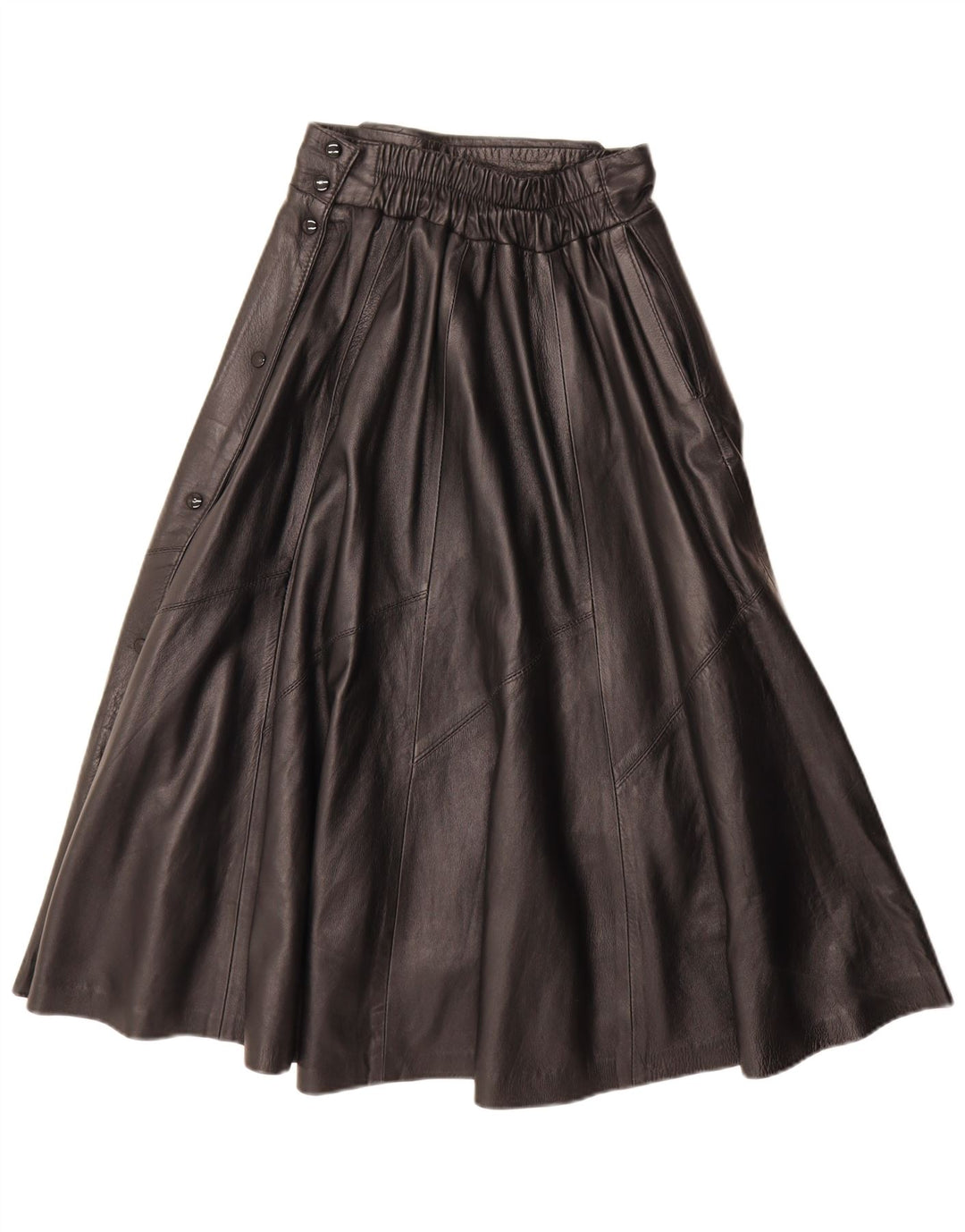 Vintage Damen Leder ausgestellter Rock Medium W28 Schwarz