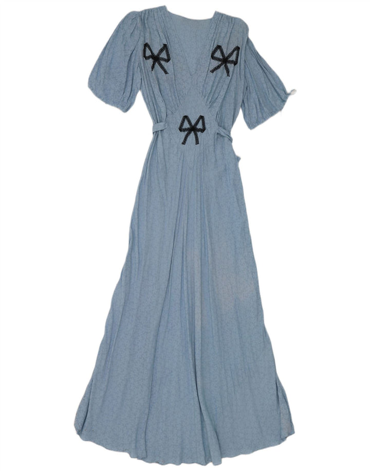 Vintage Damen Maxikleid UK 12 Mittelblau geblümt