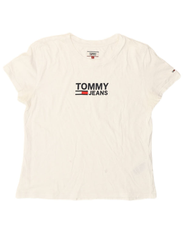 Tommy Hilfiger Damen Grafik-T-Shirt-Oberteil UK 16 Large Weiße Baumwolle