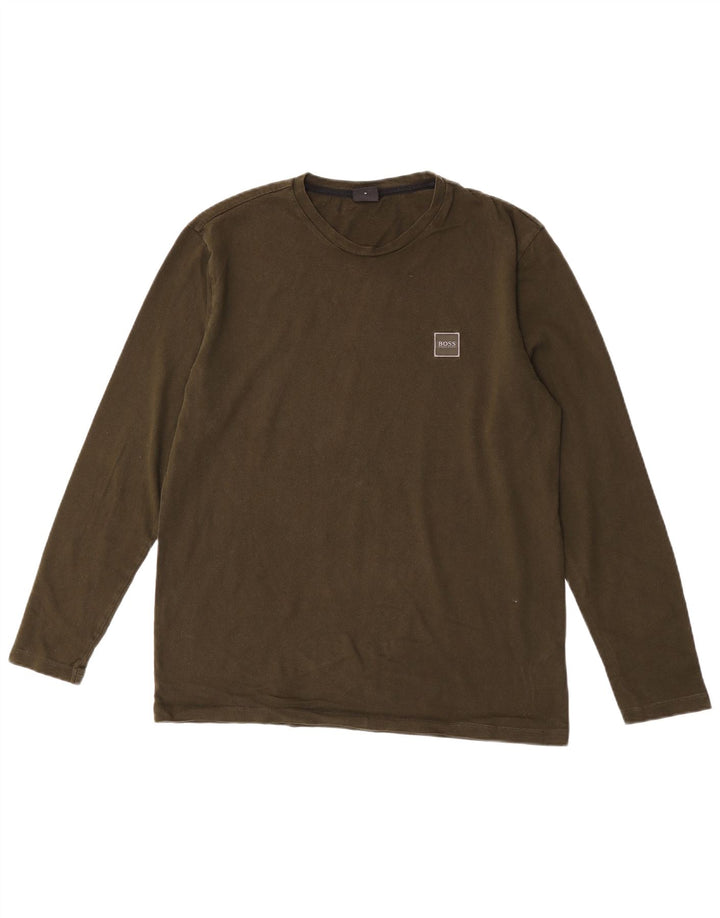 Hugo Boss Herren-Oberteil, langärmelig, mittelkhakifarbene Baumwolle