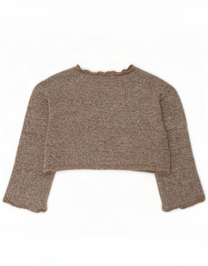 Zara Damen Crop Oversized Top Langarm UK 10 Small Braun Polyester
