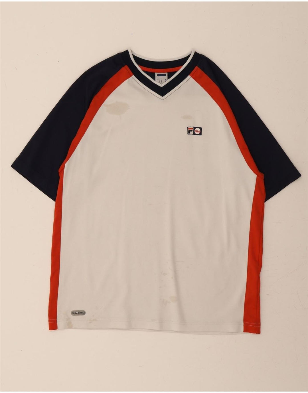 FILA Mens T-Shirt Top IT 50 Medium White Colourblock Polyester Vintage Fila and Second-Hand Fila from Messina Hembry 